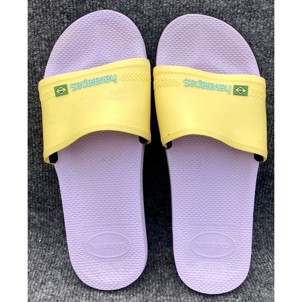 Havaianas Slide Brasil Yellow Purple Lavender Sandals Men 9/10 Women 11/12 41-42